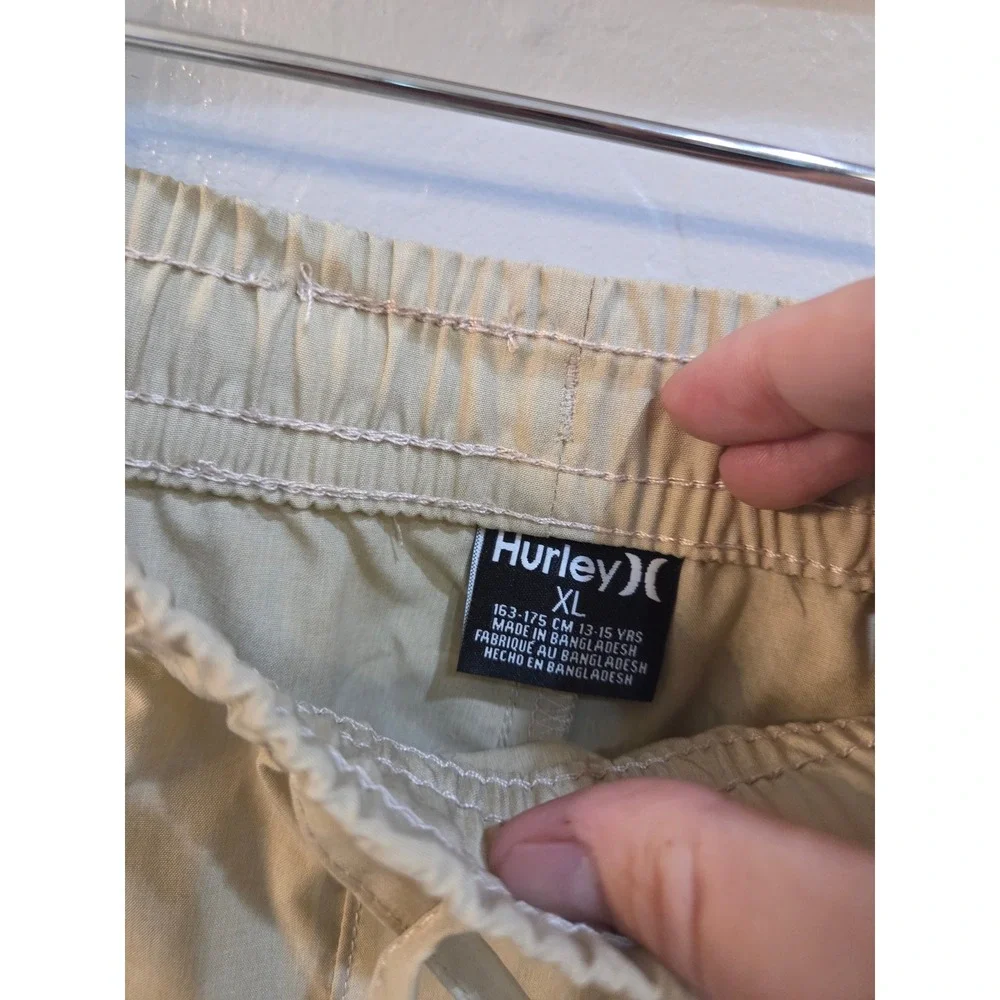 Hurley Boys XL Khaki Tan Elastic Waist Drawstring Walk Shorts NWT